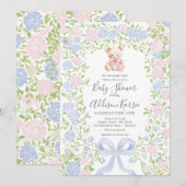 グランドミレニアルピンクのクマ 赤ちゃんのお披露目招待状 招待状 (正面/裏面)