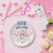 グランドミレニアルピンクアンドブルーダマスク雪だるま ペーパープレート (パーティー)