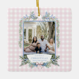 グランドミレニアルピンク&ブルーホリークリスマス セラミックオーナメント