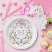 グランドミレニアルフローラクレストモノグラム |ブライダル ペーパープレート (パーティー)