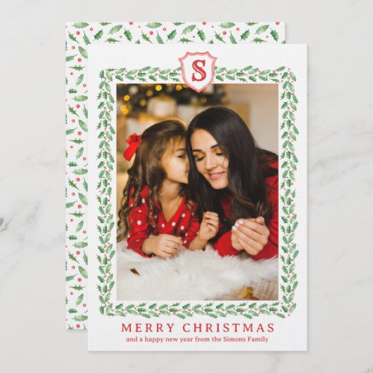 グランドミレニアルホリーモノグラムクリスマスカード 招待状 (正面/裏面)