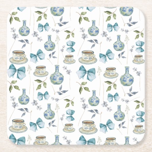 グランドミレニアルボウウォーターカラーフローラコースター スクエアペーパーコースター (正面)