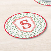 グランドミレニアル名門私立校風のホリーモノグラムクレスト ラウンドペーパーコースター (アングル)