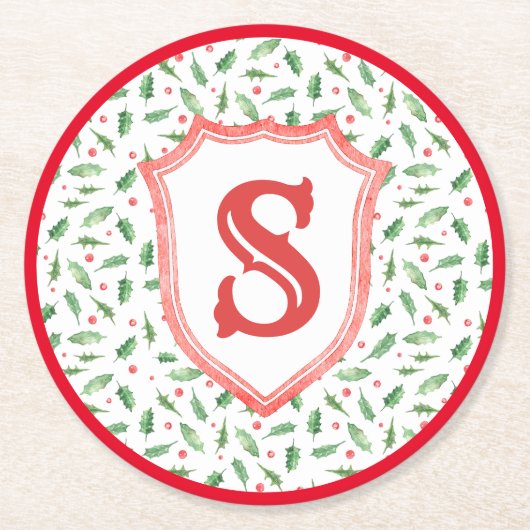 グランドミレニアル名門私立校風のホリーモノグラムクレスト ラウンドペーパーコースター (正面)