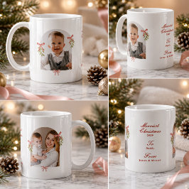 グランドミレニアル ピンクボウ ミスルトー クリスマスフォト コーヒーマグカップ
