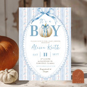 グランドミレ名門私立校風のニアルブルーカボチャ少年の赤ちゃんシャワー 招待状