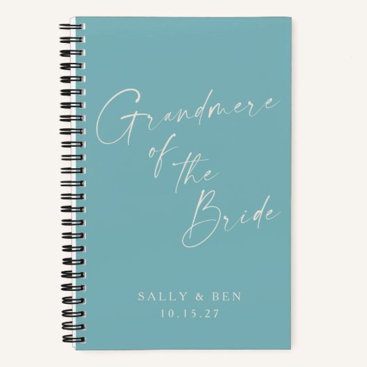 グランドメアブライドミニマリストパーソナライズされたティール（緑がかった色） ノートブック (正面)
