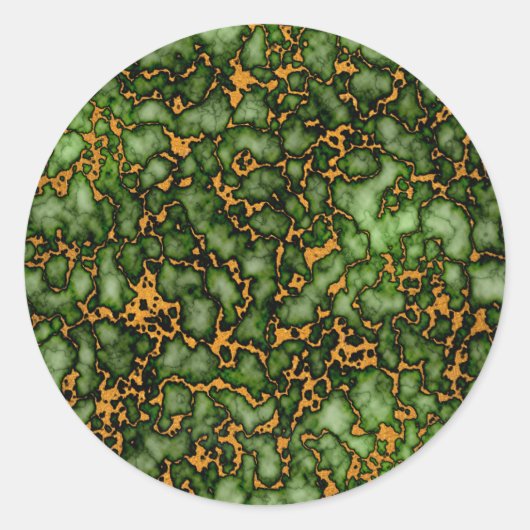 グランドモスグリーンと金ゴールドマーブルテクスチャデザイン ラウンドシール (正面)