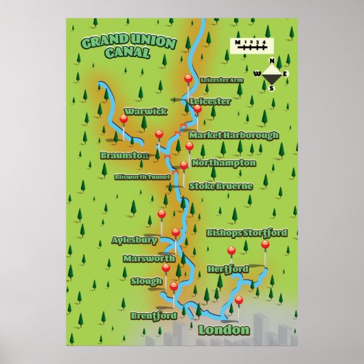 グランドユニオン運河の地図 ポスター (正面)