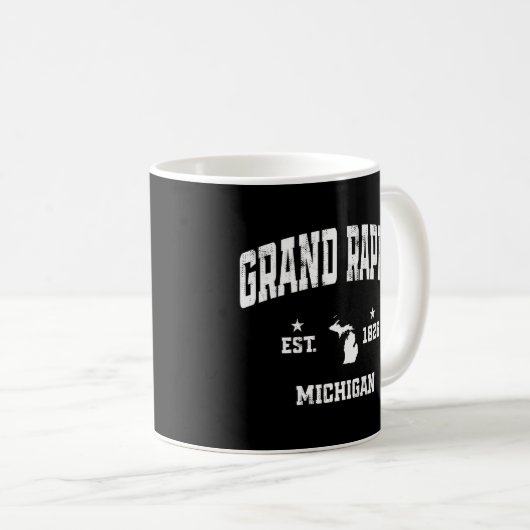 グランドラピッズミシガンMIヴィンテージフラッグアスレチックThr コーヒーマグカップ (正面右)