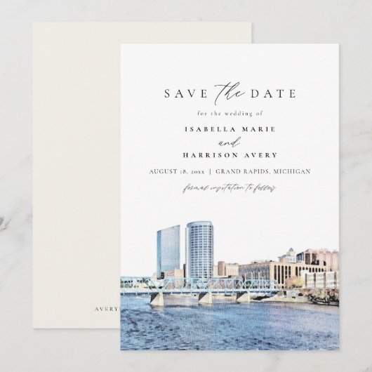 グランドラピッズ ミシガン 風景 保存日付 招待状 (正面/裏面)