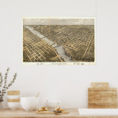 グランドラピッドミシガン1868アンティークパノラママップ ポスター (キッチン)