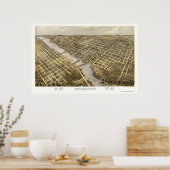 グランドラピッドMIパノラママップ – 1868 ポスター (キッチン)