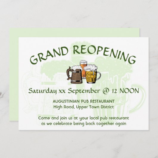 グランドリオープニングパブ懇親会カスタマイズ可能ミント 招待状 (正面/裏面)