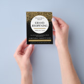 グランドリオープニングブラック金ゴールドグリッターサロンフライヤー チラシ (手)