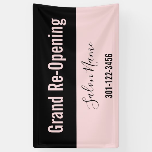 グランドリオープニング淡い色のピンク&ブラック美しいサロン 横断幕 (縦)