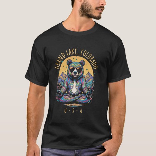グランドレイクコロラド抽象クマリラックス禅ヨガD Tシャツ (正面)