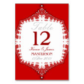 グランドレッド+ホワイトレース結婚のテーブル番号カード テーブルナンバー (裏面)