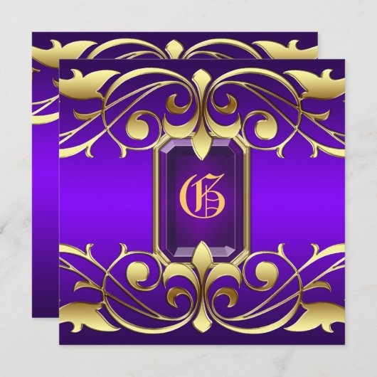 グランド公爵夫人パープルジュエル金ゴールドスクロール招待状 招待状 (正面/裏面)