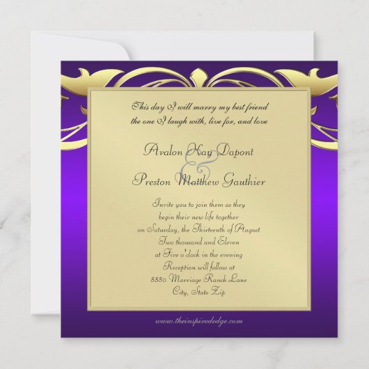 グランド公爵夫人パープルジュエル金ゴールドスクロール招待状 招待状 (裏面)