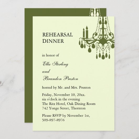 グランド社交ダンスリハーサルディナー招待状（緑） 招待状 (正面/裏面)