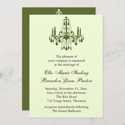 グランド社交ダンス結婚式招待状2 (緑) 招待状 (正面/裏面)