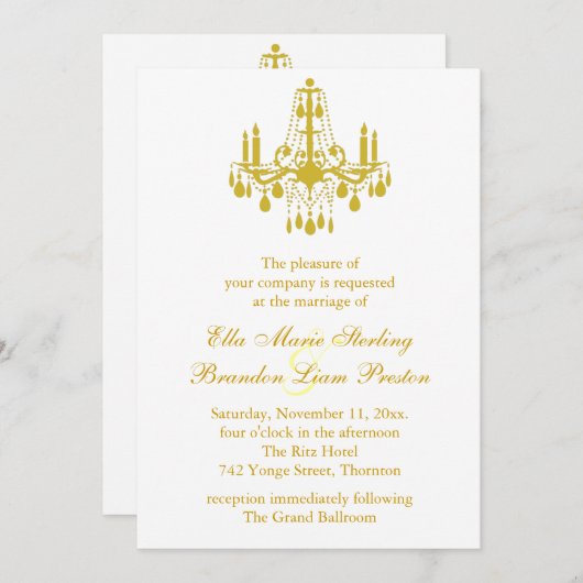 グランド社交ダンス結婚式招待状2 (黄) 招待状 (正面/裏面)