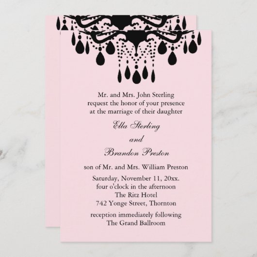 グランド社交ダンス結婚式招待状(ピンク) 招待状 (正面/裏面)