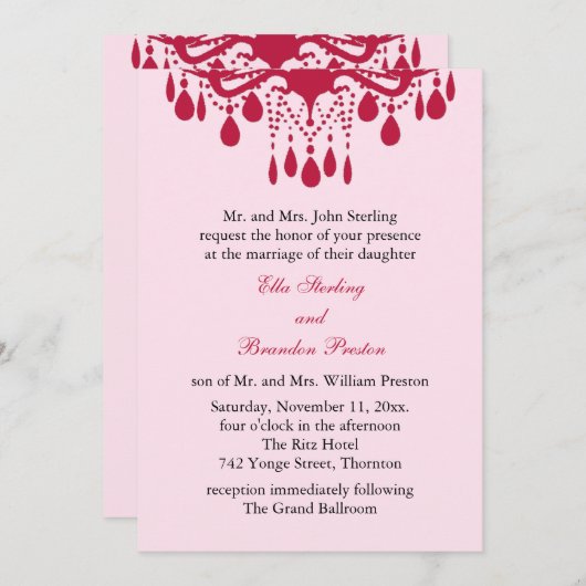 グランド社交ダンス結婚式招待状(赤) 招待状 (正面/裏面)