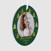 グランド·グリーン&金ゴールド·クリスマスツリー写真 オーナメント (正面)