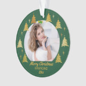 グランド·グリーン&金ゴールド·クリスマスツリー写真 オーナメント (正面)