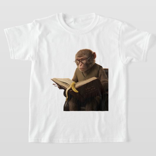 グランド・マホガニーで読書する学者サルの図書館司書 Tシャツ (レイダウン)