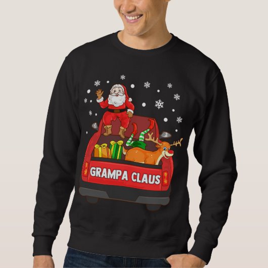 グランパクロースレッドトラックサンタトナカイ小妖精や小人クリスマ スウェットシャツ (正面)