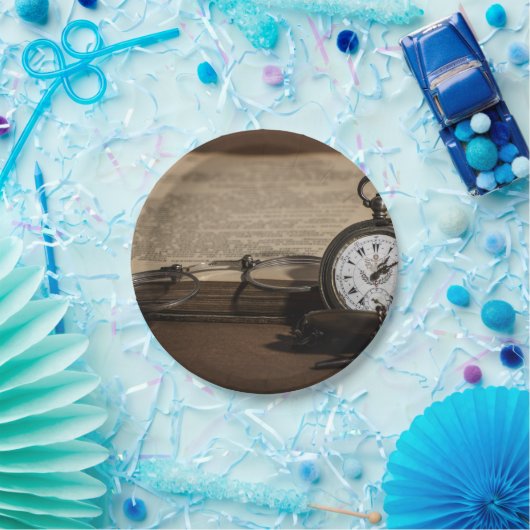 グランパズアンティーク時計と眼鏡 ペーパープレート (パーティー)