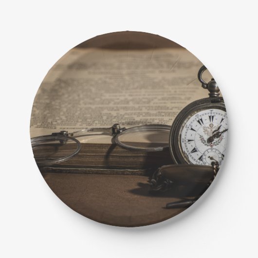 グランパズアンティーク時計と眼鏡 ペーパープレート (正面)