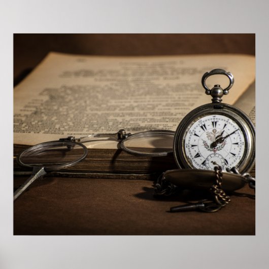 グランパズアンティーク時計と眼鏡 ポスター (正面)