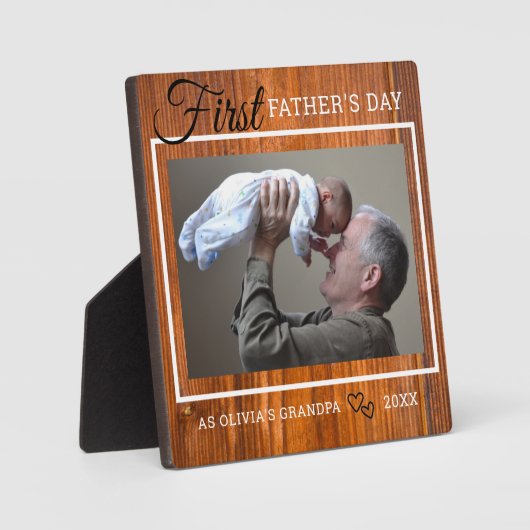 グランパファーストファースト・ファーザー・デイ写真素朴ブラウン・ウッド フォトプラーク (正面)