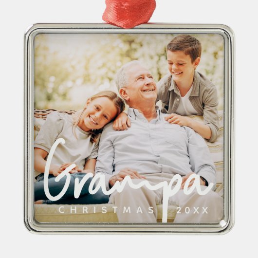 グランパフォトクリスマスホリデーシモダンックエレガントシック メタルオーナメント (正面)