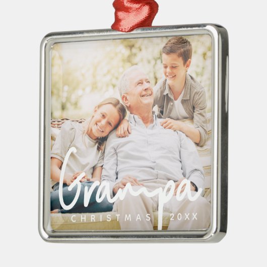 グランパフォトクリスマスホリデーシモダンックエレガントシック メタルオーナメント (左)