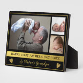 グランパ第一父の日3写真黒と金ゴールド フォトプラーク (側面)