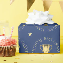 グランパ誕生日トロフィーカスタム文字ネイビー ラッピングペーパー