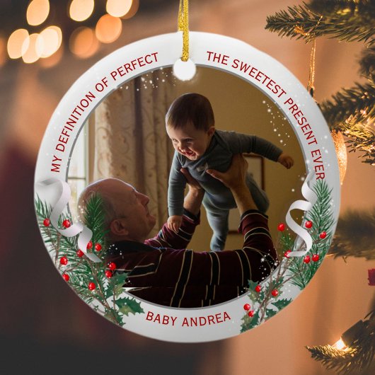 グランパ1stクリスマスクラシックシルバープラントフレーム セラミックオーナメント