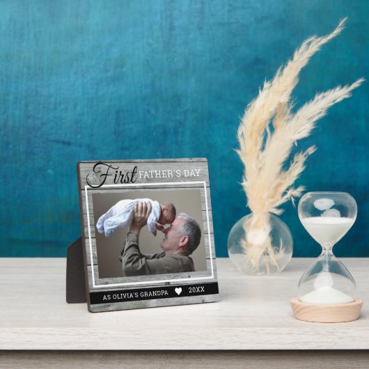 グランパ1st父の日写真グレイ素朴ウッド フォトプラーク (インサイチュ)
