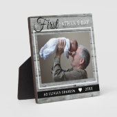 グランパ1st父の日写真グレイ素朴ウッド フォトプラーク (正面)