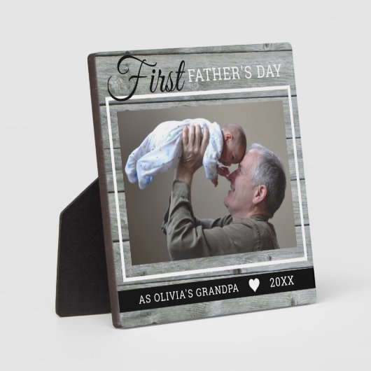 グランパ1st父の日写真グレイ素朴ウッド フォトプラーク (正面)