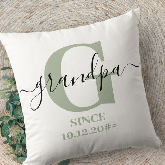 グランパ モノグラム エレガント スクリプト シルバーグリーン クッション
