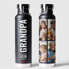 グランパ |祖父シンプル4フォトブラック ウォーターボトル