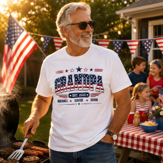 グランパ Est 2026 アメリカ国旗 カスタム キッズ ネーム Tシャツ