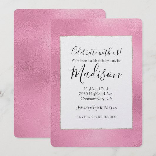 グランピンクオンブレ誕生日 招待状 (正面/裏面)