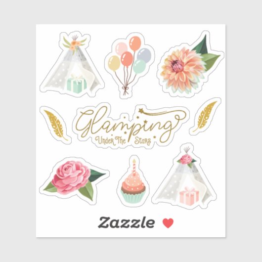 グランピングアンダーザスターズキャンプ誕生日テーマ シール (シート)
